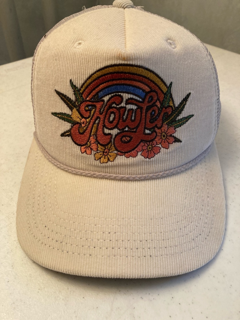 Howler Bros Retro Rainbow Embroidered Snap Back Corduroy Cap - Cream
